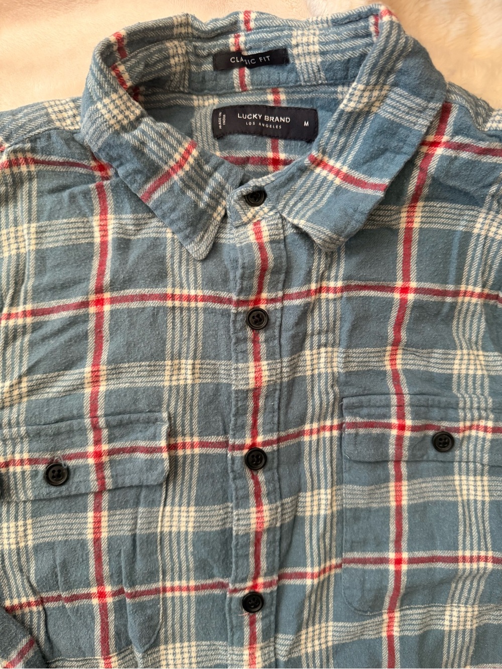 Lucky Brand Teal Plaid Button-Down Shirt with Red Accents